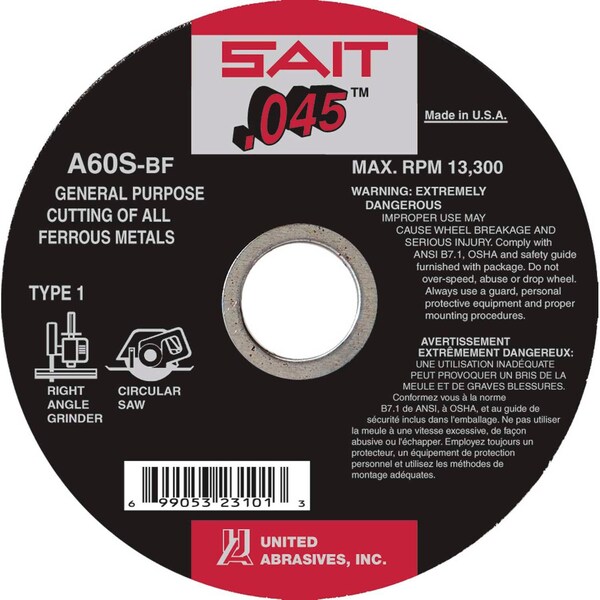 Global Industrial United Abrasives - Sait 23105 Cut Off Wheel Type 1 A60S 6 x .045 x 5/8 60 Grit Aluminum Oxide B2232905 - main